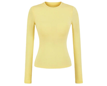 Elastic Vintage Round Neck Padded Long Sleeve T-Shirt Top