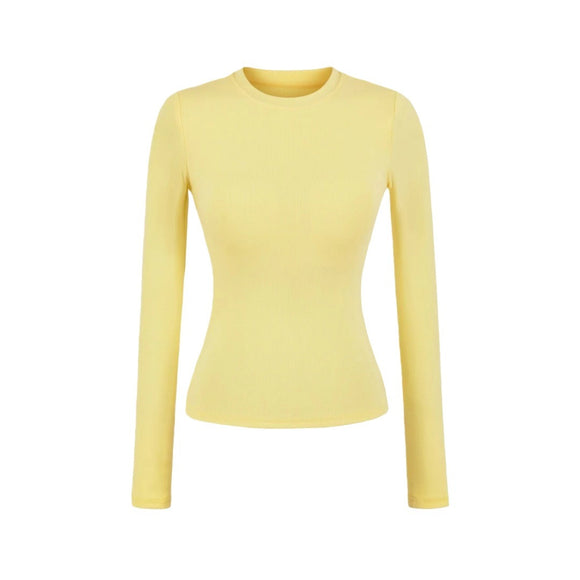 T-shirt à manches longues rembourré à col rond vintage élastique