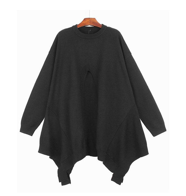 Grozavu's Irregular Split Sweater: Solid Color, Pleated Pullover at €86.99