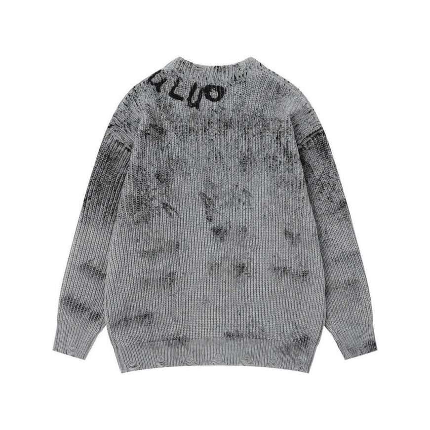 Black splashed ink dirty round sweater with Grozavu logo