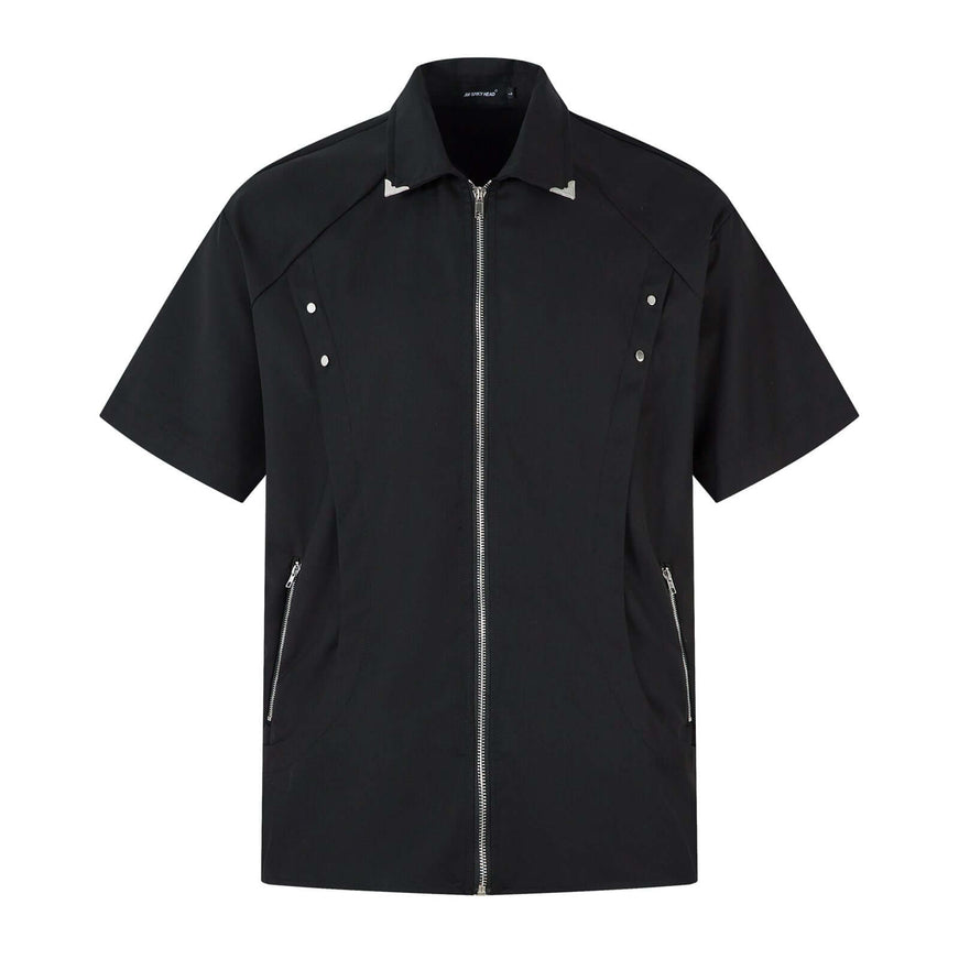 Model wearing Black zipper unique short blouse by Grozavu