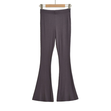Slim Fit Low Waist Slightly Flared Pants in ribbed fabric, featuring a stylish flare hem for a modern silhouette.