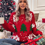 Pull de Noël pour femmes – Pull en tricot avec arbre brodé et flocon de neige