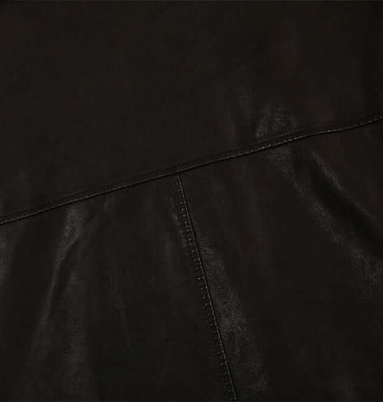 Patchwork Cotton Jacket – Loose Fit featuring PU leather patchwork and topstitching details.