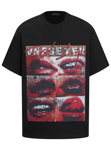 Model wearing White print t-shirt short sleeve by Grozavu