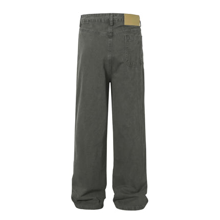 Back view of Distressed Patch Pocket Denim Pants showcasing a relaxed fit and bold patch pocket design.