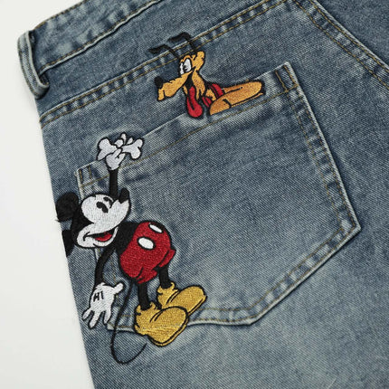 Pantalons en denim brodés décontractés coupés