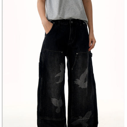 Taube Druck Weite Beinform Jeans – Lockere Passform