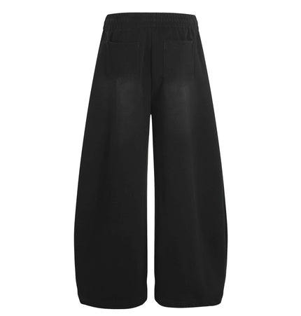 Casual Letter Print Wide-Leg Knife Pants shown from the back, featuring a mid-rise elastic waistband and spacious pockets.