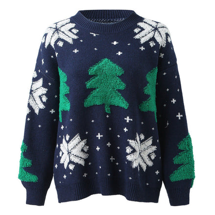 Embroidered Christmas Tree Snowflake Women's Sweater