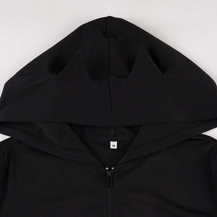 Langarm Teufel Kapuzen V-Ausschnitt T-Shirt