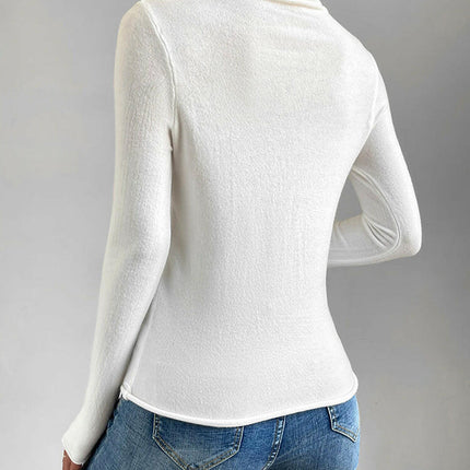 Grozavu's White High Neck Slim Fit Knitwear: Comfortable Long Sleeve Sweater at €30.99