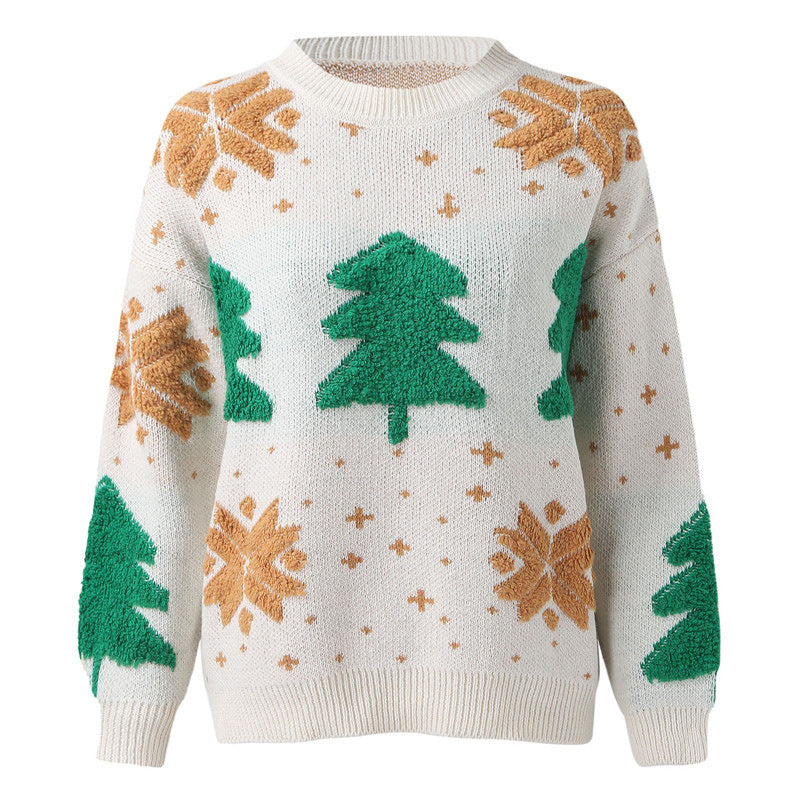 Embroidered Christmas Tree Snowflake Women's Sweater