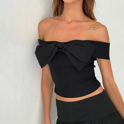 Sexy slim fit bow one shoulder top for women