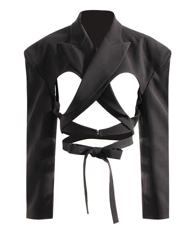 Grozavu's Spicy Girl Cutout Backless Waist Suit Coat: High-Grade Modern Streetwear