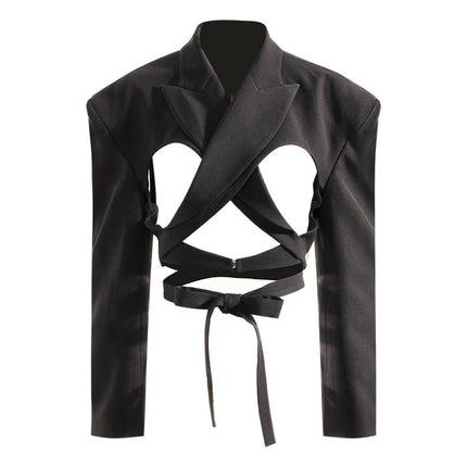 Grozavu's Spicy Girl Cutout Backless Waist Suit Coat: High-Grade Modern Streetwear at €60.99