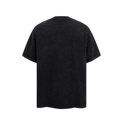 Back view of the Retro Washed Letter T-Shirt – Loose Fit in vintage washed black, showcasing the relaxed fit and premium style.