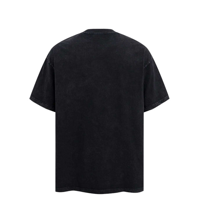 Back view of the Retro Washed Letter T-Shirt – Loose Fit in vintage washed black, showcasing the relaxed fit and premium style.