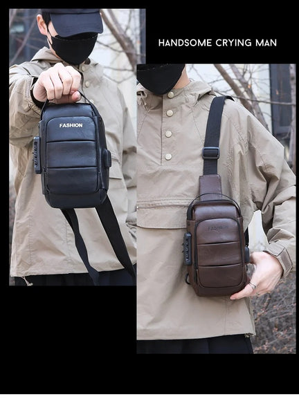 Herren Rucksack mit USB-Ladefunktion Schulter Brusttasche