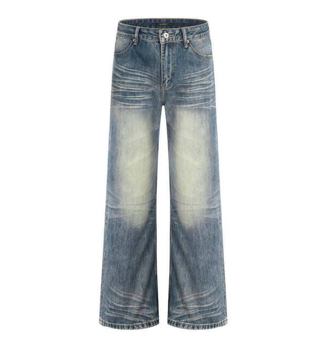 Washed and ground white denim micro flared pants