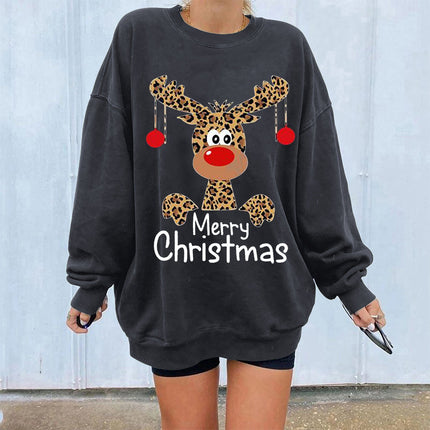 Merry Christmas Deer Print Sweatshirt