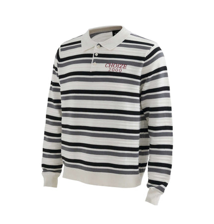 Color-Block Letter Knit Sweater - Loose Fit featuring bold stripes and embroidered detail, perfect for streetwear style.