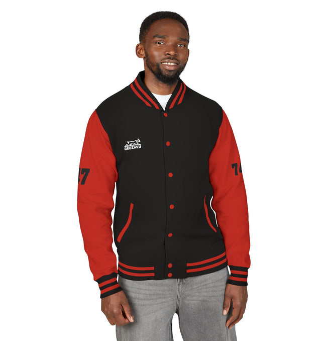 Unisex Heavyweight Letterman Jacket with Retro Motorcycle Design – Perfect for Spirit Events & Everyday Style