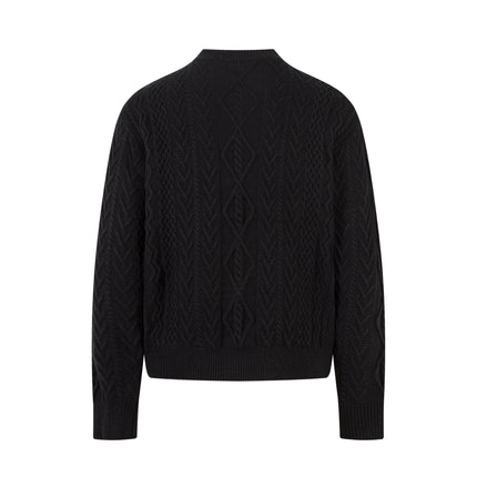 Jacquard Diamond Knit Sweater – Half-Open Collar