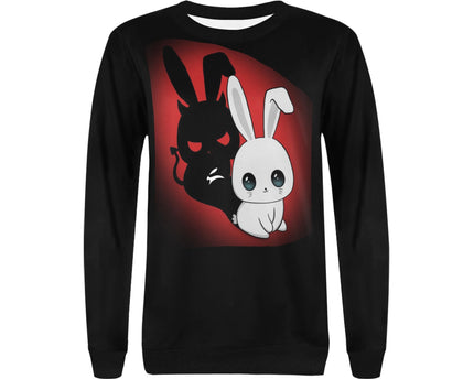 Schwarzer Grafikpullover – Grozavu Dual Bunny Edition