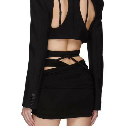 Grozavu's Spicy Girl Cutout Backless Waist Suit Coat: High-Grade Modern Streetwear at €60.99