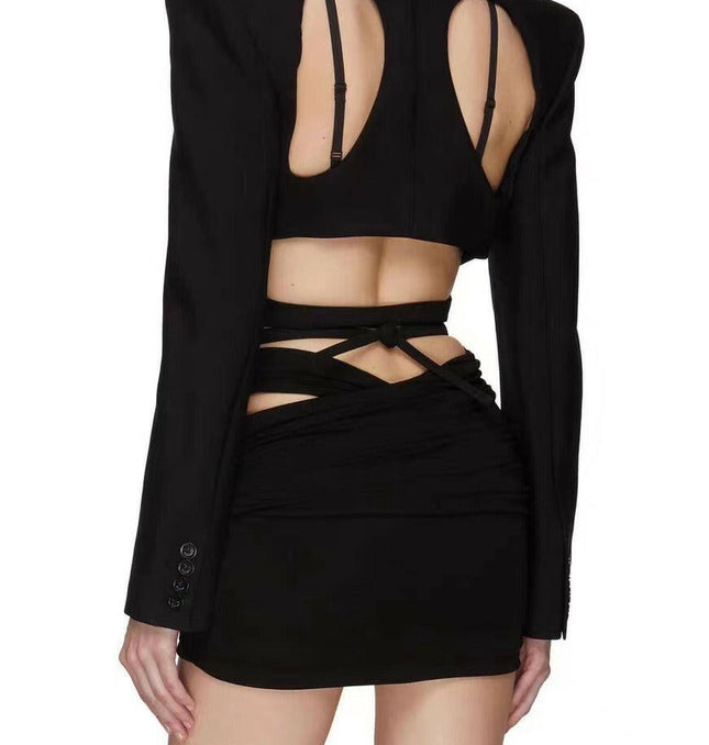 Grozavu's Spicy Girl Cutout Backless Waist Suit Coat: High-Grade Modern Streetwear at €60.99