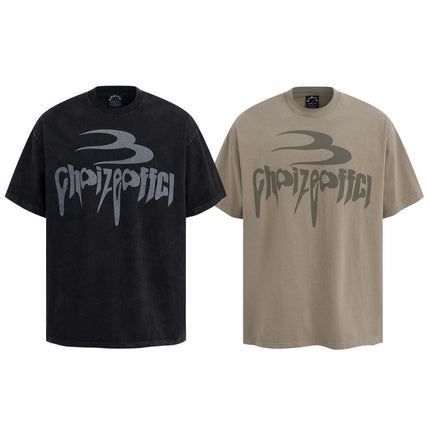 Retro Washed Letter T-Shirt – Loose Fit in black and beige, showcasing premium relaxed style with bold graphic.