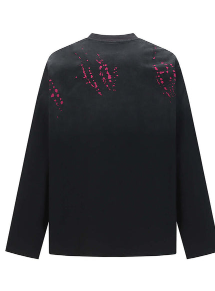 Burgundy washed cut t-shirt long sleeve with Grozavu logo