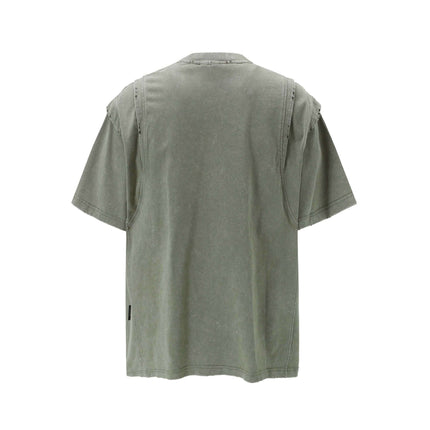 Back view of Washed Spliced Distressed T-Shirt – Loose Fit, featuring relaxed and premium cotton fabric design.