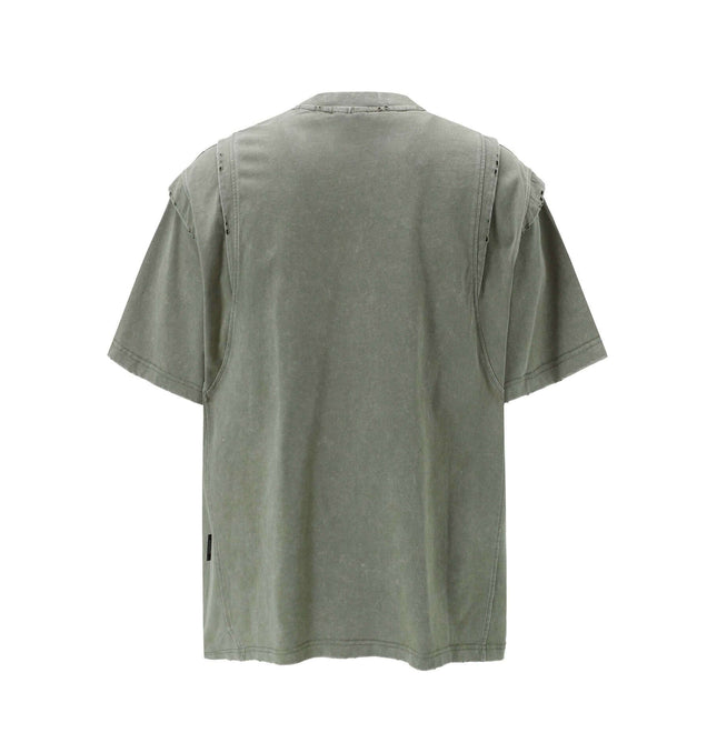 Back view of Washed Spliced Distressed T-Shirt – Loose Fit, featuring relaxed and premium cotton fabric design.