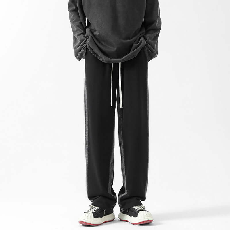 Black Washed Tie-Dye [Cotton 3D Waist Stripe Sweatpants] heavyweight oversized sweatpants with Grozavu logo