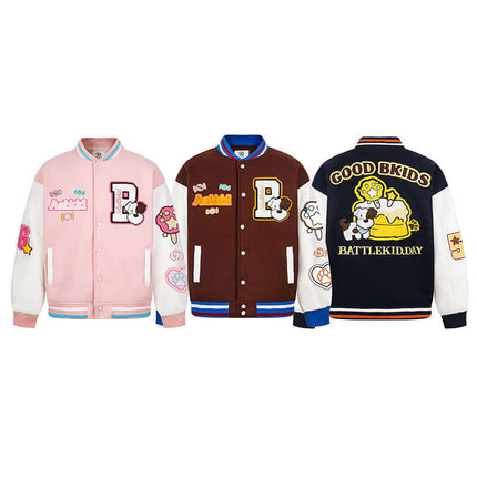 Letter Embroidery Colorblock Jacket
