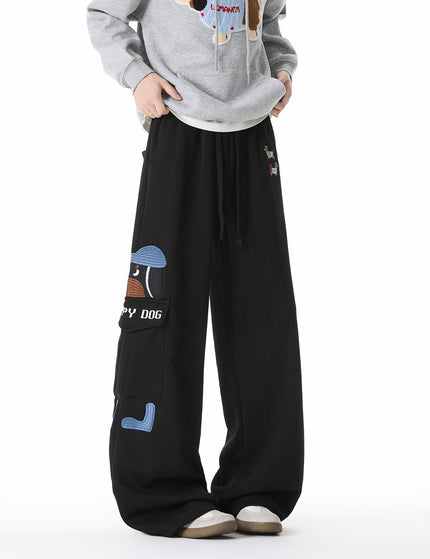 Style Dog Embroidery Sweatpants Men's Retro Multi-Pocket Casual Pants High Street Versatile Drawstring Loose Athletic Pants