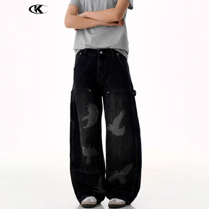 Taube Druck Weite Beinform Jeans – Lockere Passform