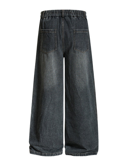 Embroidered College Style Cartoon Patch Denim Pants