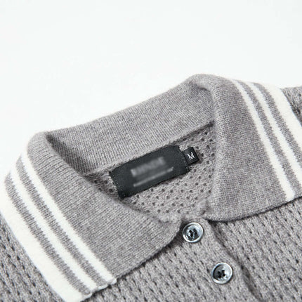Farbblock Polo-Kragen Strickpullover