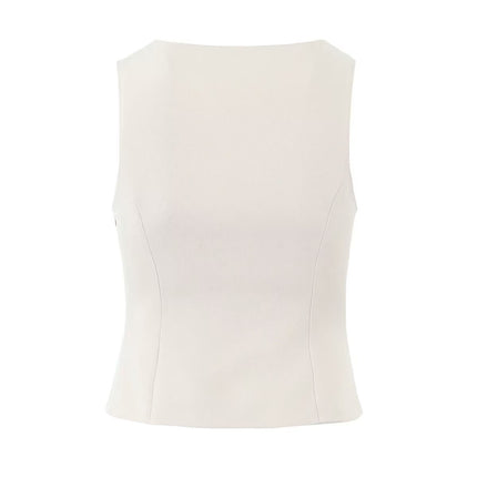 Fashionable Women's V-Neck Sleeveless Fitted Crop Top