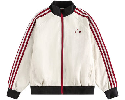 Retro Three-Stripe Raglan Sleeve Patchwork Stand Collar Sports Jacket