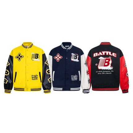 Veste de baseball en patchwork avec manches en cuir