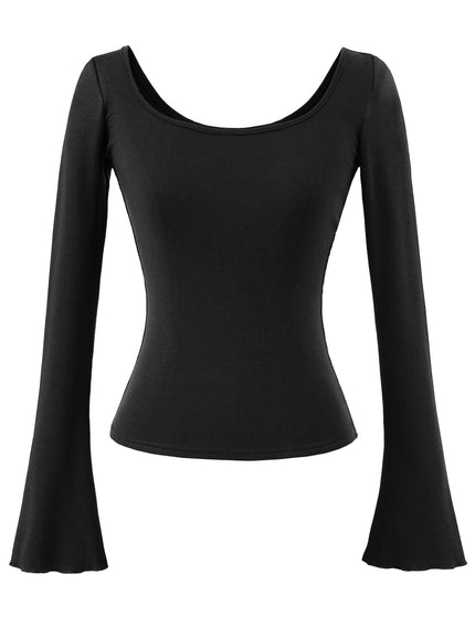 T-shirt élastique à manches longues à rayures avec encolure en U ajusté