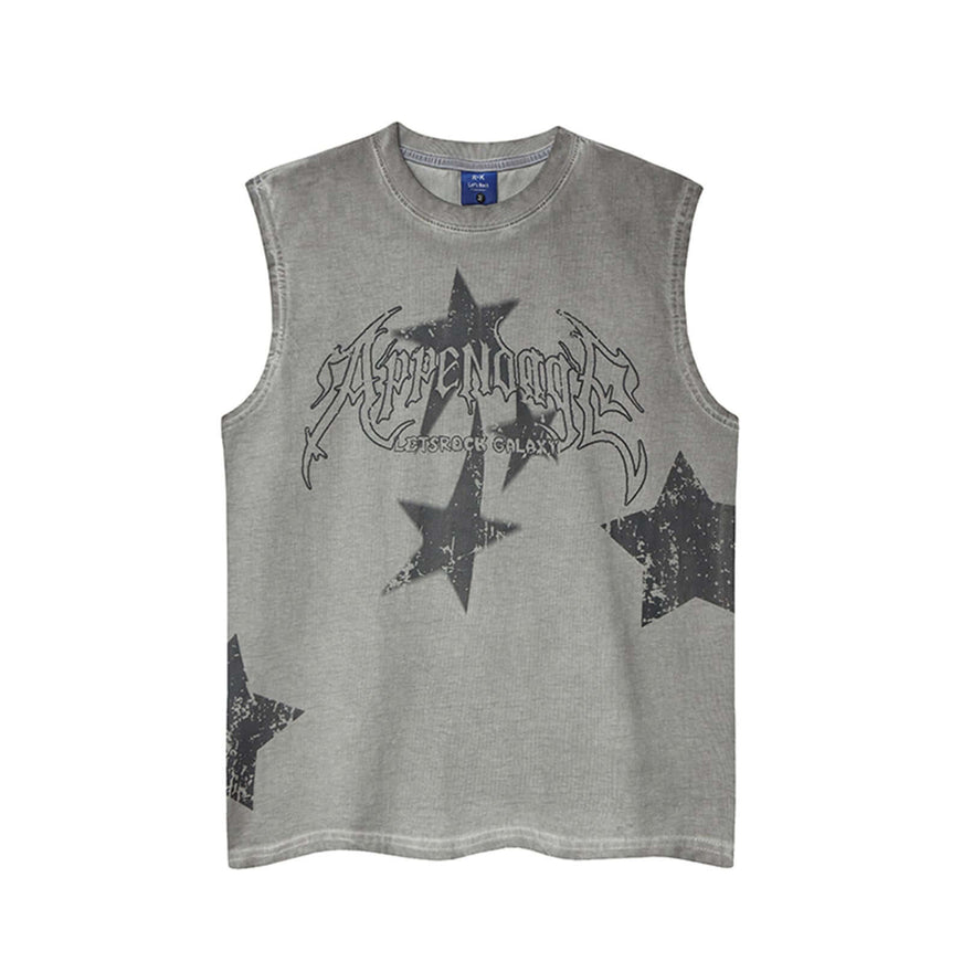 Model wearing Black washed distressed tank top by Grozavu