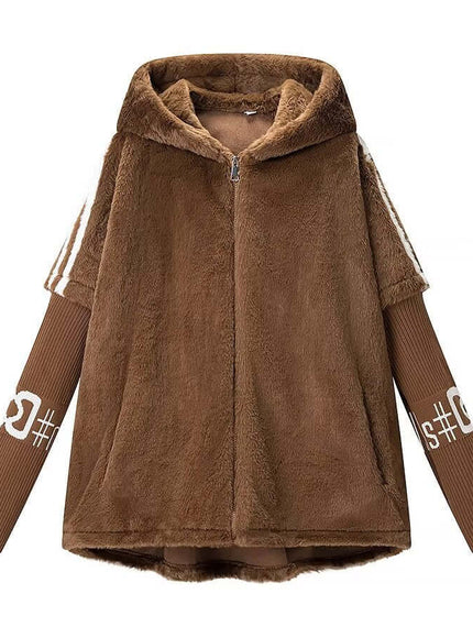 White faux fur coat with Grozavu logo