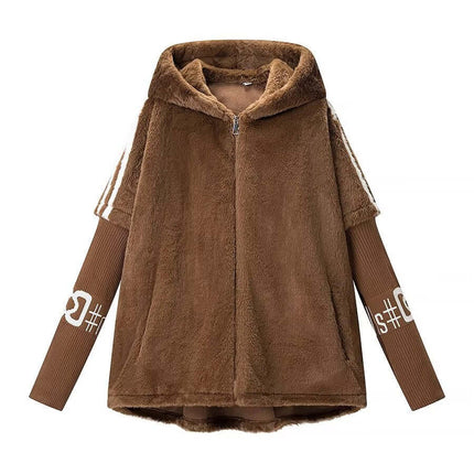 White faux fur coat with Grozavu logo