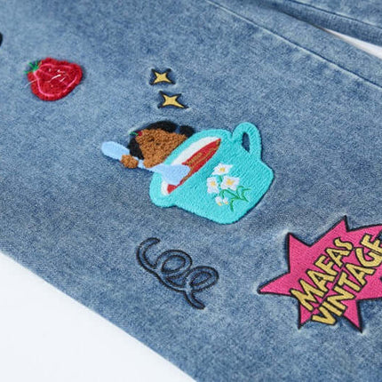 Pantalons en denim de collège avec patch de dessin animé