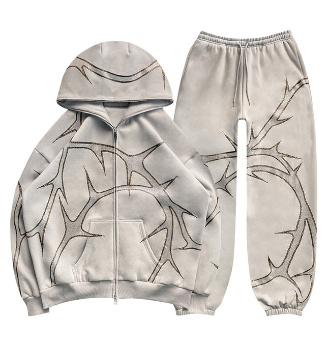 Grozavu: New Street Hoodie Set with Hot Diamond Zippers at €100.99